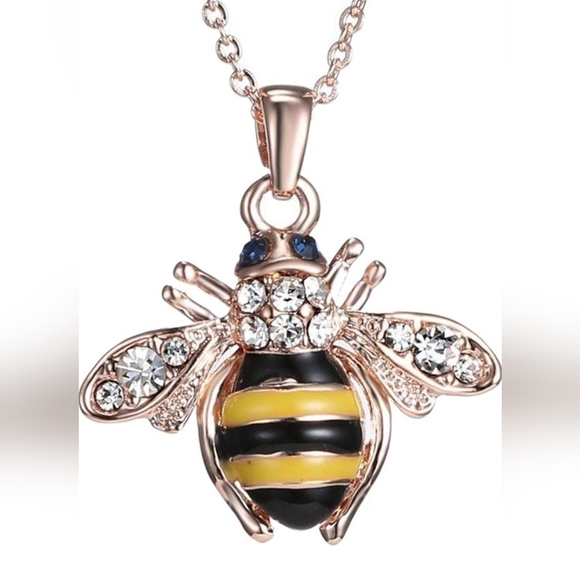 Crystal Yellow Bee Colored Glaze Drip Honey Bee Little Bumblebee Necklace - Picture 2 of 6